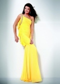 Novel Yellow Side One Beading Shoulder Evening Fully Ruched Floor length