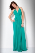 Exquisite Halter V Neckline Ruched And Pleated Floor Length Evening Dress