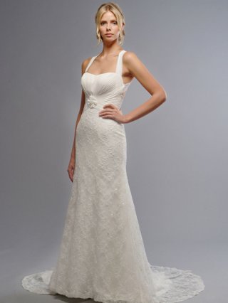 2012 chic mermaid straps backless sweep lace Wedding Dress