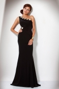 Black A Line One Beading Shoulder Side Draped Top 100 Evening Dress