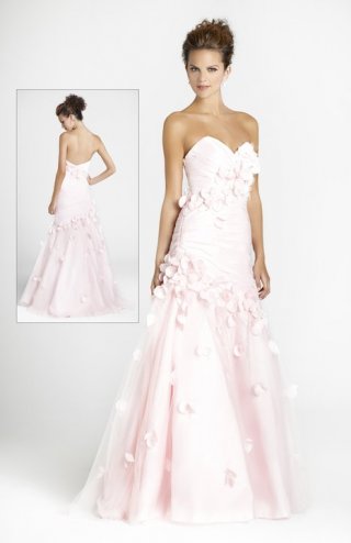 Strapless With Flowers Detailed Bodice Ball Gown Formal Evening Dress