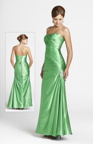 Sexy Scalloped-Edge Neckline Fully Side Draped With Beadings Formal Evening Dress