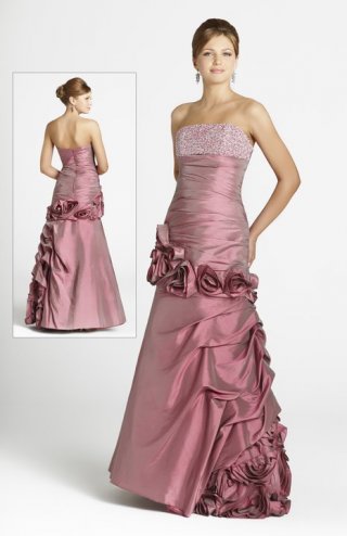 Luxury Strapless Side Draped With Flowers Bateau Neckline With Sequins Formal Evening Dress