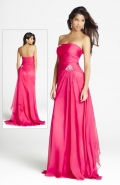 Classic Red A Strapless Ruched Detailed Bodice Chiffon Formal Evening Dress