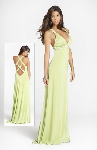 Halter V Neckline Floor Length Chiffon Pleated Fashion Evening Dress