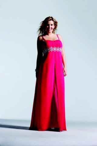 Red A Line Column Scalloped-Edge Neckline With Waist Appliques Empire Evening Dress