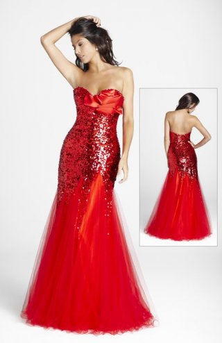 Red Backless Sequins And Beadings Flower Dropped Sexy And Attractive Evening Dress