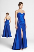 Side Ruched Sweetheart Neckline With Beadings Furcation Dropped Floor length Blue Evening Dress