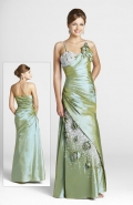 Elegant Spaghetti Straps Side Draped With Beadings And Flowers Formal Evening Dress
