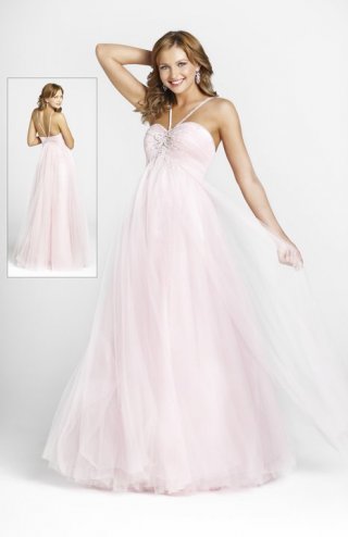 Halter Beading Cheap Strapless Light Pink Chiffon Prom / Evening Dress