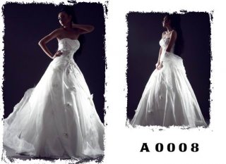 2012 Casual Strapless Applique and Flowers A-line Princess Ball Gown Wedding Bridal Gown