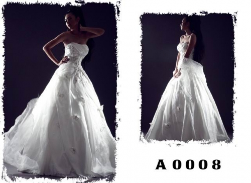 2012 Casual Strapless Applique and Flowers A-line Princess Ball Gown Wedding Bridal Gown