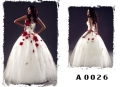 2012 Organza Strapless Princess Style with Red Flowers Ball Gown Wedding Bridal Gown
