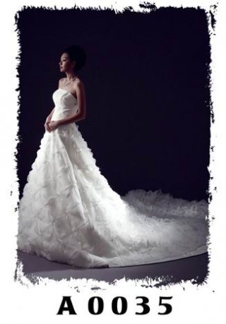 2012 Chapel Train Elegant Design Strapless Ball Gown Wedding Bridal Gown