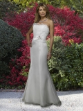 2012 column scallops neck Cheap Flower decoratin at waist satin faced organza Wedding Dress