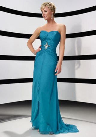Stonespin Strapless Blue Cheap Floor Length Chiffon Mother of Bride and Groom Dress 2011