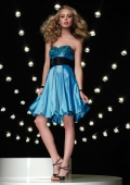Sky Blue Black Sash Sweetheart waistband Design A-line Homecoming Cocktail Dress
