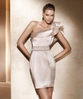 New Style One Shoulder with Volume Straps Knee length Satin Wedding Dress