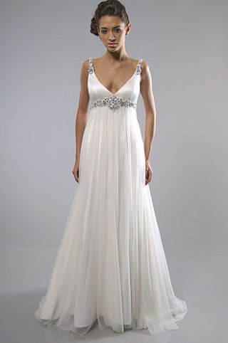 Seductive V-neck Beads Working Strap Chiffon Cheap beach Wedding Dress