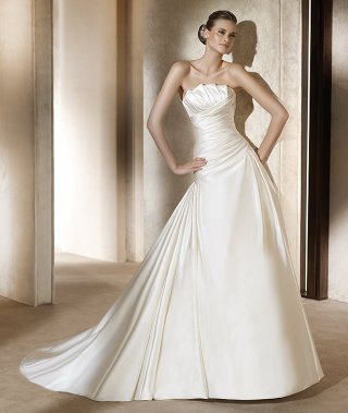 New Style Wrinkle Satin A-line Simple Style Court Train Mermaid Wedding Dress