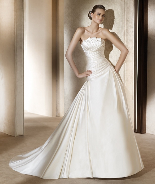 New Style Wrinkle Satin A-line Simple Style Court Train Mermaid Wedding Dress