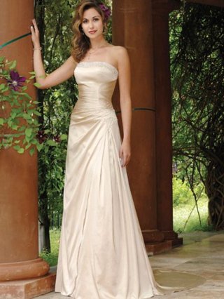 2012 Hot Sell column Strapless elastic satin Beads Wedding dress