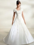 2012 classic Square Neckline Short Sleeves beading applique decoration around body satin wedding dresses