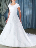 2012 A line white simple satin and organza Short Sleeves wedding dresses