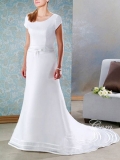 2012 A-line simple square Short Sleeves sweep satin Wedding dresses