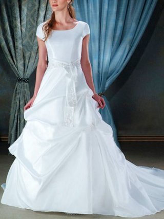 2012 A-line square Short Sleeves semi-cathedral taffeta Wedding dresses