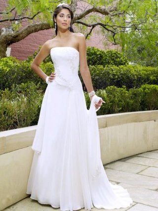 2012 white column strapless sweep satin&chiffon wedding dresses