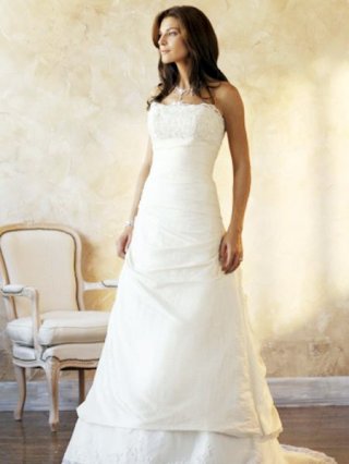 2012 A Line Strapless Satin&Taffeta wedding dresses with lace skirt