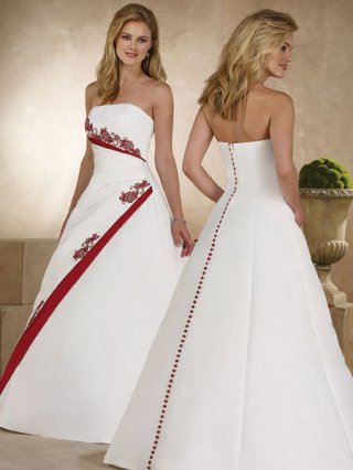 Elegant A-Line Strapless chapel train Satin Wedding dresses