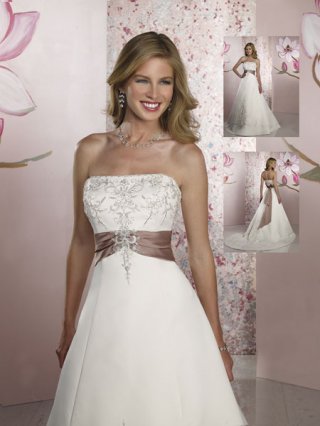 A-Line strapless Empire waist Sash Satin wedding dresses