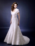 A-line Strapless Short Sleeves sweep lace wedding dresses