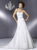 2012 stylish A-line Strapless long lace&Satin Wedding dress