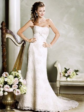 2012 New style white Sweep Strapless Applique Lace overall Beading Wedding dress