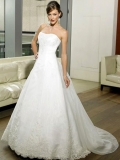 Elegant A Line Applique on bust and hemline Strapless Satin & lace wedding dresses