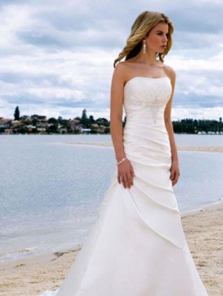 2012 simple pleated A Line Applique Satin & Taffeta bridal wedding dresses