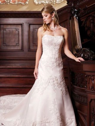 2012 fabulous Ivory Strapless Satin mermaid Beading and applique Wedding Dress