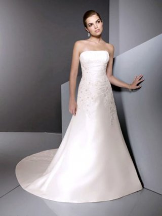 2012 A-line Strapless Pleated satin white Wedding Dress