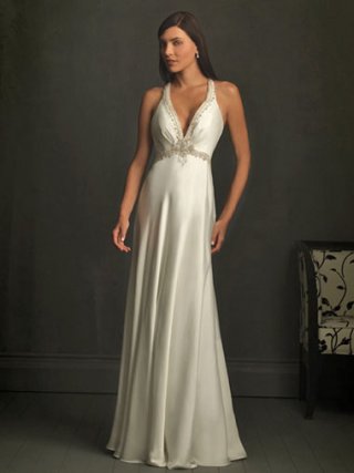 Deep V-neck Seductive Beads Working Cheap Beach Wedding Dress
