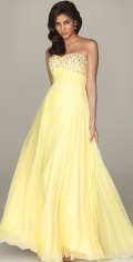 Light Yellow Sweetheart Appliques Chapel Train Satin prom / Evening Dress