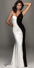 White and Black bardian Sweetheart One Strap Long Length Special Design Evening Dress/ Cocktail Dress