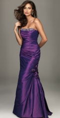 A Line Purple Side Draped Bodice Floor Length Strapless Evening Dress With Beadings