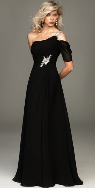 One Shoulder With Beadings One Short sleeve Waist Appliques Simple Pretty Evening Dress