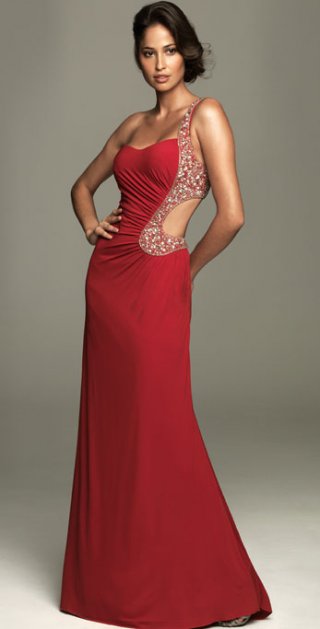 Delicated One Shining Beads Shoulder And pleated Evening Dress