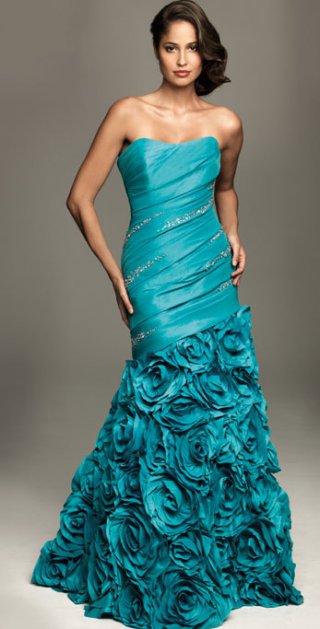 Mermaid Taffeta Side-Draped Appliques Flowers Prom Dress
