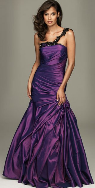 One Appliques shoulder Mermaid Side Folded Tiered Extremely Cheap Tiny Net Prom Dress