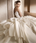 Ball Style Strapless Puffy Satin Court Train Wrinkle Mermaid Wedding Dress